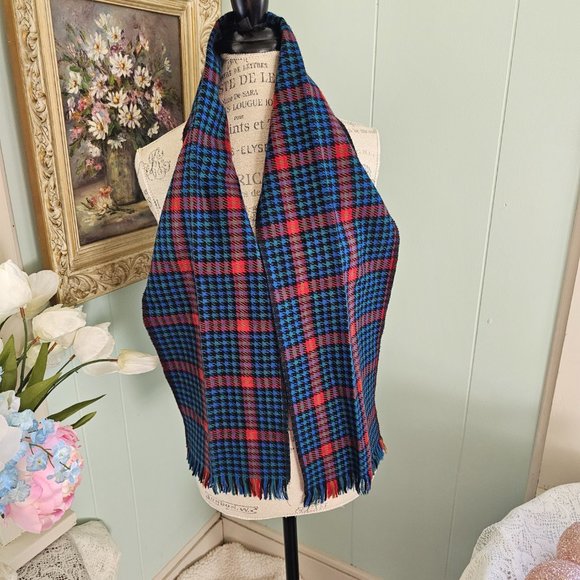Warm Blue & Red Multi Plaid Scarf, Vintage - Picture 3 of 6